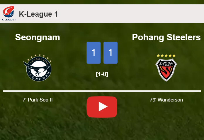 Seongnam and Pohang Steelers draw 1-1 on Sunday. HIGHLIGHTS