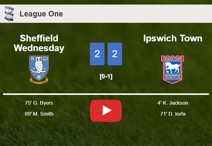 Sheffield Wednesday manages to draw 2-2 with Ipswich Town after recovering a 0-2 deficit. HIGHLIGHTS