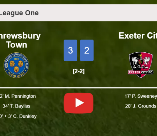 Shrewsbury Town prevails over Exeter City after recovering from a 0-2 deficit. HIGHLIGHTS