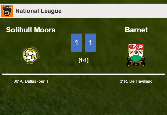 Solihull Moors and Barnet draw 1-1 after D. Gorman didn't score a penalty
