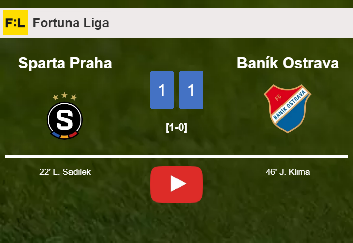 Sparta Praha and Baník Ostrava draw 1-1 on Saturday. HIGHLIGHTS