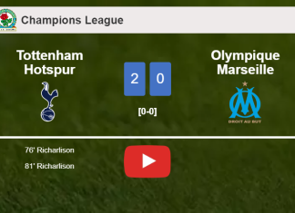 R.  scores a double to give a 2-0 win to Tottenham Hotspur over Olympique Marseille. HIGHLIGHTS
