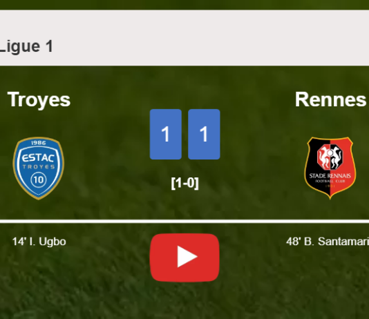 Troyes and Rennes draw 1-1 on Sunday. HIGHLIGHTS