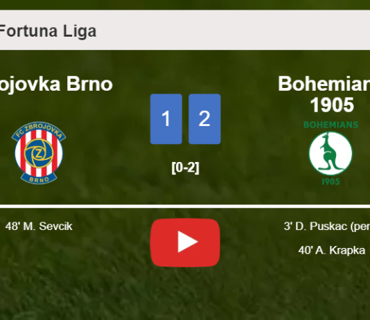 Bohemians 1905 prevails over Zbrojovka Brno 2-1. HIGHLIGHTS