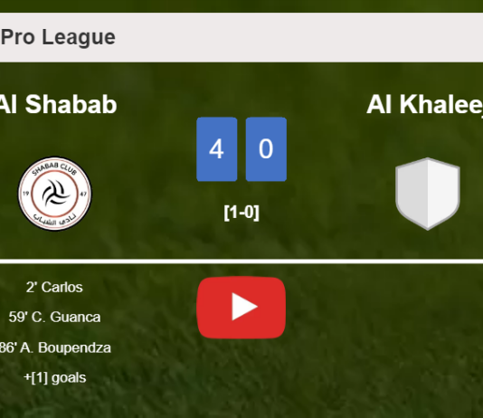 Al Shabab crushes Al Khaleej 4-0 . HIGHLIGHTS