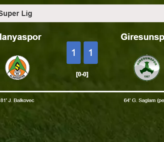Alanyaspor and Giresunspor draw 1-1 on Sunday