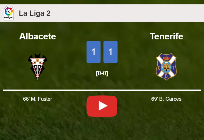 Albacete and Tenerife draw 1-1 on Sunday. HIGHLIGHTS