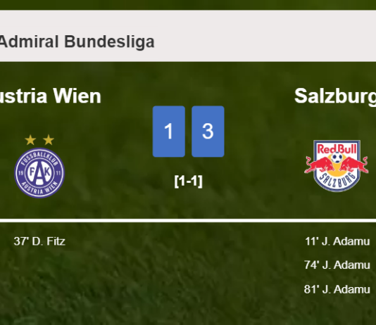 Salzburg defeats Austria Wien 3-1 with 3 goals from J. Adamu