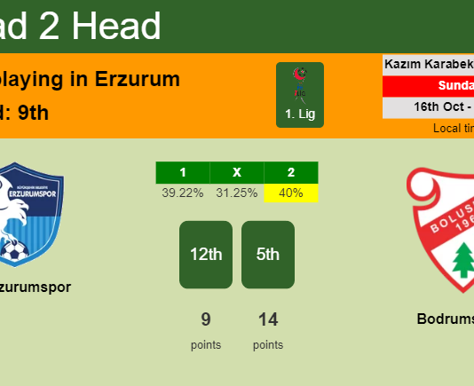 H2H, PREDICTION. BB Erzurumspor vs Bodrumspor | Odds, preview, pick, kick-off time 16-10-2022 - 1. Lig