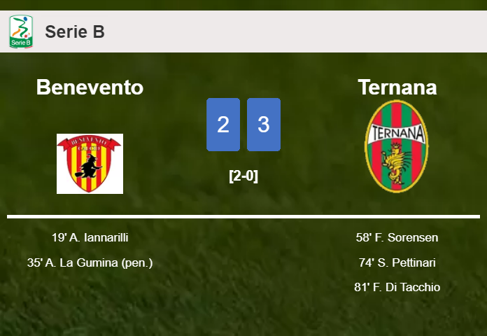 Ternana defeats Benevento after recovering from a 2-0 deficit