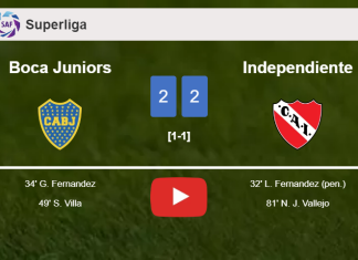 Boca Juniors and Independiente draw 2-2 on Sunday. HIGHLIGHTS