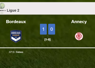 Bordeaux tops Annecy 1-0 with a goal scored by D. Bakwa