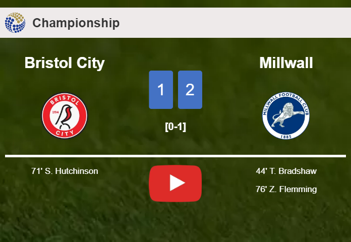 Millwall prevails over Bristol City 2-1. HIGHLIGHTS