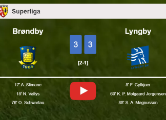 Brøndby and Lyngby draws a frantic match 3-3 on Sunday. HIGHLIGHTS