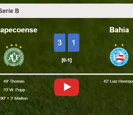 Chapecoense tops Bahia 3-1 after recovering from a 0-1 deficit. HIGHLIGHTS