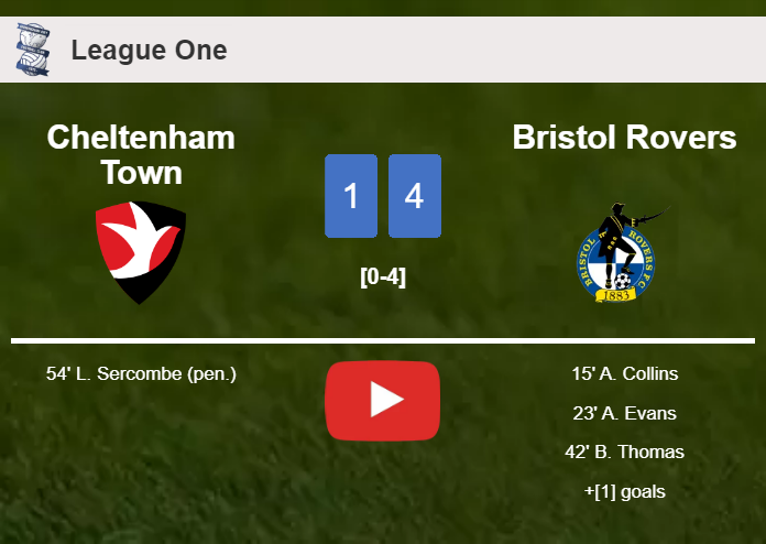 Bristol Rovers liquidates Cheltenham Town 4-1 with 2 goals from A. Collins. HIGHLIGHTS