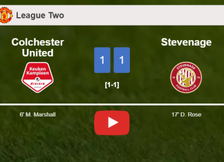 Colchester United and Stevenage draw 1-1 on Saturday. HIGHLIGHTS