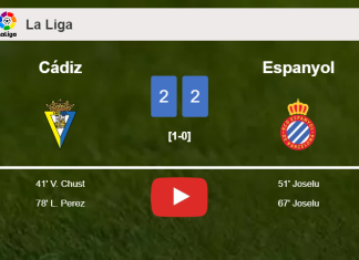 Cádiz and Espanyol draw 2-2 on Sunday. HIGHLIGHTS