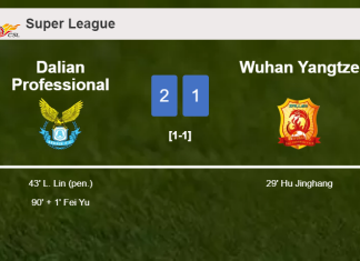 Dalian Professional recovers a 0-1 deficit to prevail over Wuhan Yangtze 2-1