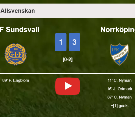 Norrköping prevails over GIF Sundsvall 3-1 with 2 goals from C. Nyman. HIGHLIGHTS