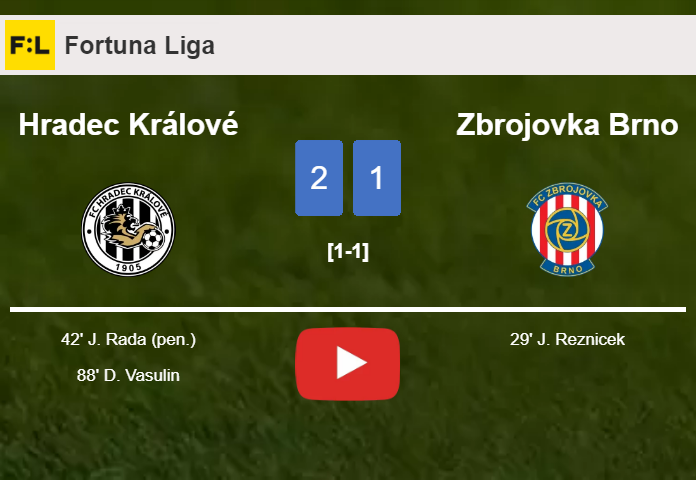 Hradec Králové recovers a 0-1 deficit to conquer Zbrojovka Brno 2-1. HIGHLIGHTS