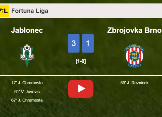 Jablonec tops Zbrojovka Brno 3-1 with 2 goals from J. Chramosta. HIGHLIGHTS