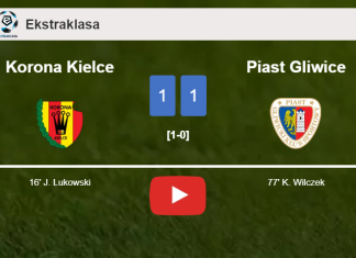 Korona Kielce and Piast Gliwice draw 1-1 on Saturday. HIGHLIGHTS