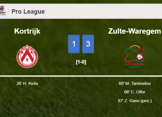Zulte-Waregem prevails over Kortrijk 3-1 after recovering from a 0-1 deficit