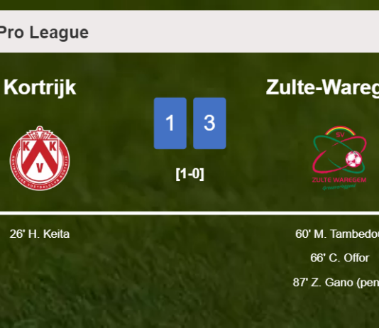 Zulte-Waregem prevails over Kortrijk 3-1 after recovering from a 0-1 deficit