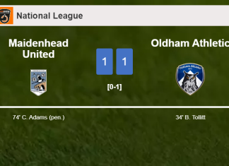 Maidenhead United and Oldham Athletic draw 1-1 on Saturday