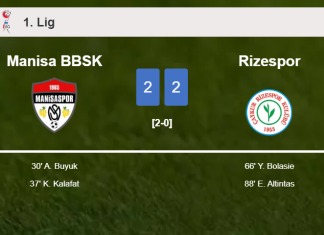 Rizespor manages to draw 2-2 with Manisa BBSK after recovering a 0-2 deficit