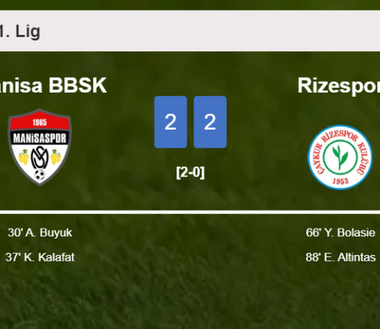 Rizespor manages to draw 2-2 with Manisa BBSK after recovering a 0-2 deficit