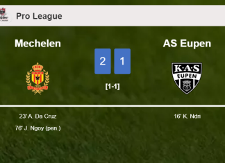 Mechelen recovers a 0-1 deficit to top AS Eupen 2-1