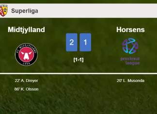Midtjylland grabs a 2-1 win against Horsens