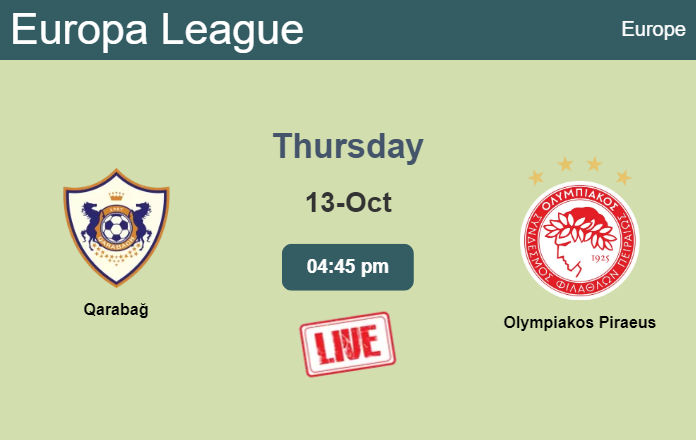How to watch Qarabağ vs. Olympiakos Piraeus on live stream and at what time