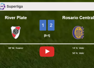 Rosario Central conquers River Plate 2-1 with A. Veliz scoring a double. HIGHLIGHTS