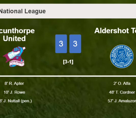Scunthorpe United and Aldershot Town draws a crazy match 3-3 on Saturday