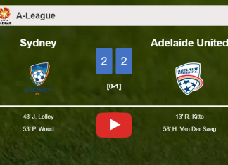 Sydney and Adelaide United draw 2-2 on Sunday. HIGHLIGHTS