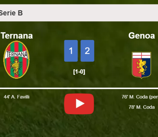 Genoa recovers a 0-1 deficit to conquer Ternana 2-1 with M. Coda scoring 2 goals. HIGHLIGHTS