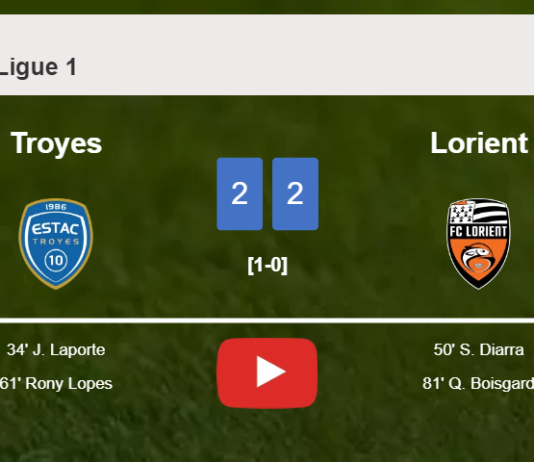 Troyes and Lorient draw 2-2 on Sunday. HIGHLIGHTS