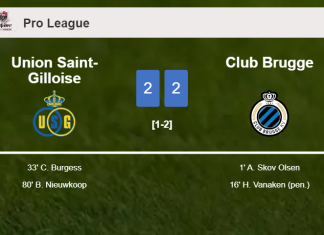 Union Saint-Gilloise manages to draw 2-2 with Club Brugge after recovering a 0-2 deficit