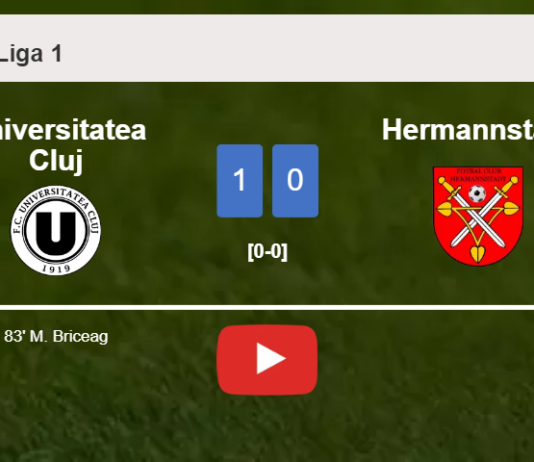 Universitatea Cluj defeats Hermannstadt 1-0 with a goal scored by M. Briceag. HIGHLIGHTS