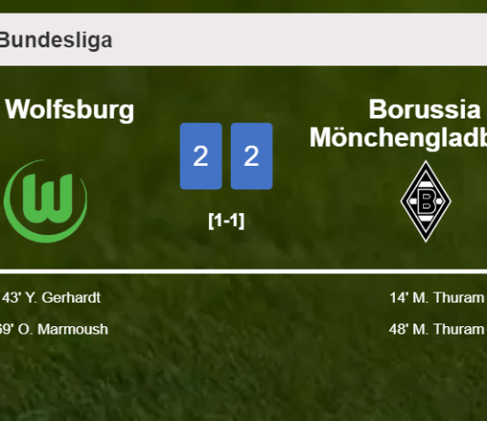 VfL Wolfsburg and Borussia Mönchengladbach draw 2-2 on Saturday