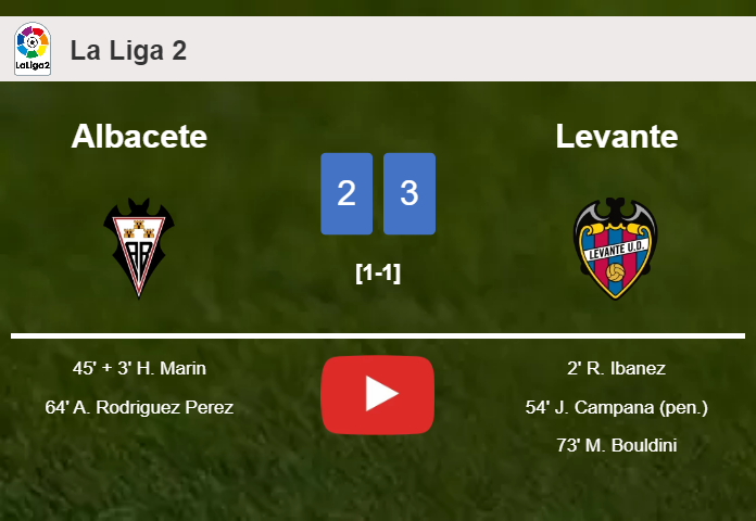 Levante defeats Albacete 3-2. HIGHLIGHTS