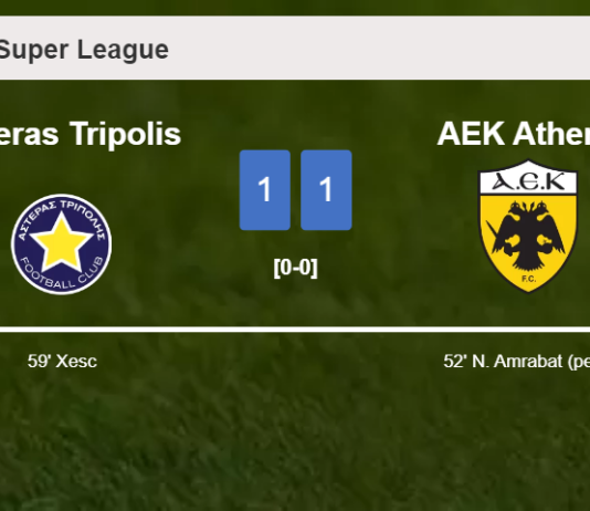Asteras Tripolis and AEK Athens draw 1-1 on Sunday