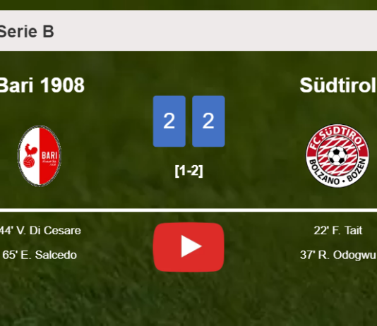 Bari 1908 manages to draw 2-2 with Südtirol after recovering a 0-2 deficit. HIGHLIGHTS