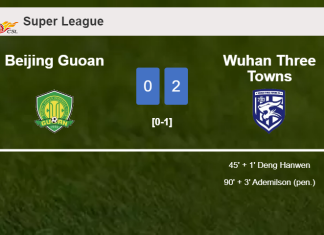 Wuhan Three Towns prevails over Beijing Guoan 2-0 on Tuesday