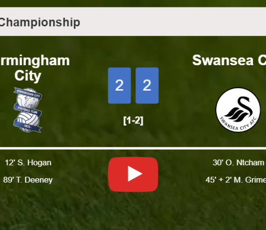 Birmingham City and Swansea City draw 2-2 on Tuesday. HIGHLIGHTS
