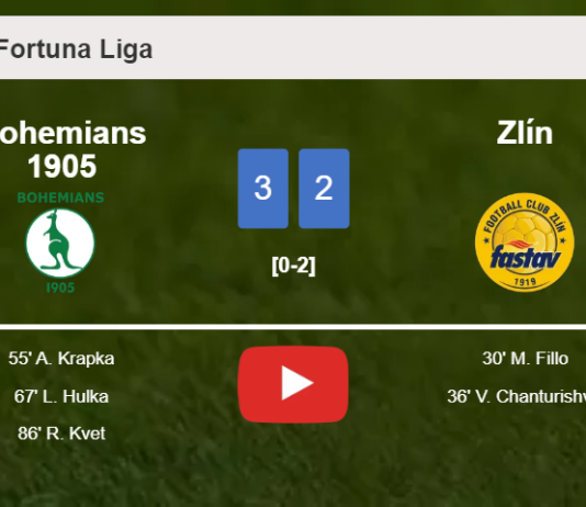 Bohemians 1905 beats Zlín after recovering from a 0-2 deficit. HIGHLIGHTS
