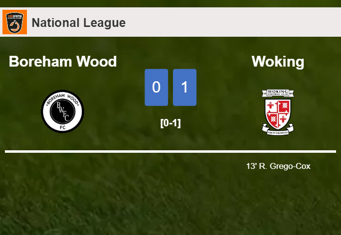 Woking prevails over Boreham Wood 1-0 with a goal scored by R. Grego-Cox